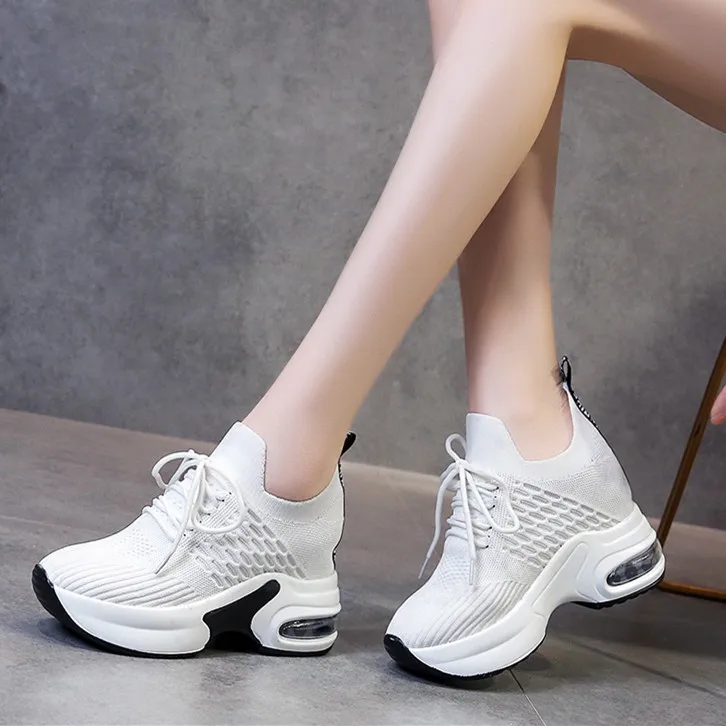 Женские сетчатые кроссовки Уличная обувь на танкетке высокий каблук дышащие