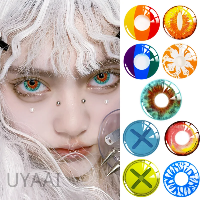 UYAAI-lentes de contacto multicolores para Cosplay, lentillas con botón de Dragon Maid, Anime, para Halloween, 1 par