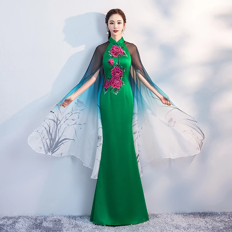 Женское вечернее платье в пол Элегантное Длинное Платье-Ципао китайском стиле