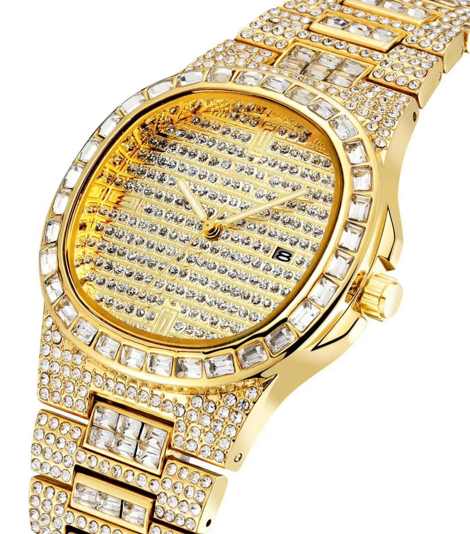Tacto часы Мужские лучший бренд класса люкс Полный бриллианты Patek Стиль военные мужские наручные часы серебряные классические AAA Мужские кварцевые часы