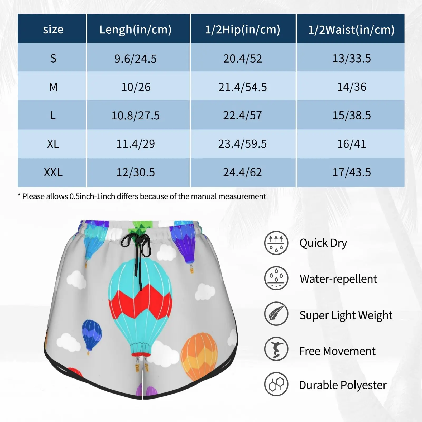 

Hot Air Balloon Travel The World Light Gray Swim Shorts Women Beach Shorts Hot Air Balloon Hot Air Balloon Balloons