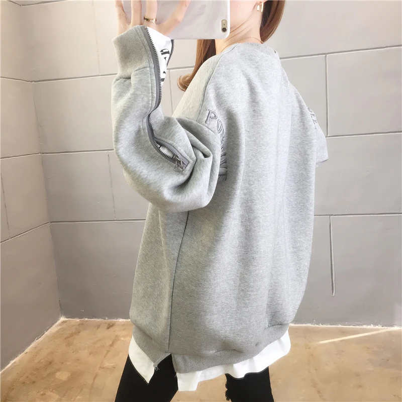 #1705 черный серый синий Повседневный свитшот Женский с длинным рукавом на молнии