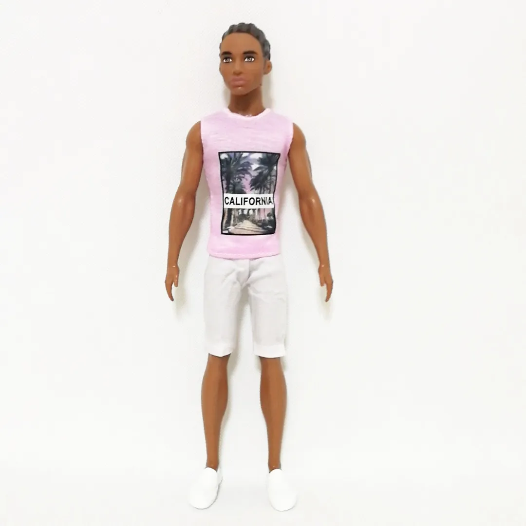 Белый Кен мальчик друг розовый топ на бретелях брюки набор forBarbie аксессуары для кукол игровой дом наряды костюм детские игрушки подарок - Цвет: Белый