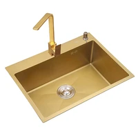 kitchen sink sus304 stainless steel thickening brushed gold single bowl washing sinks drain basket strainer set mx9091401