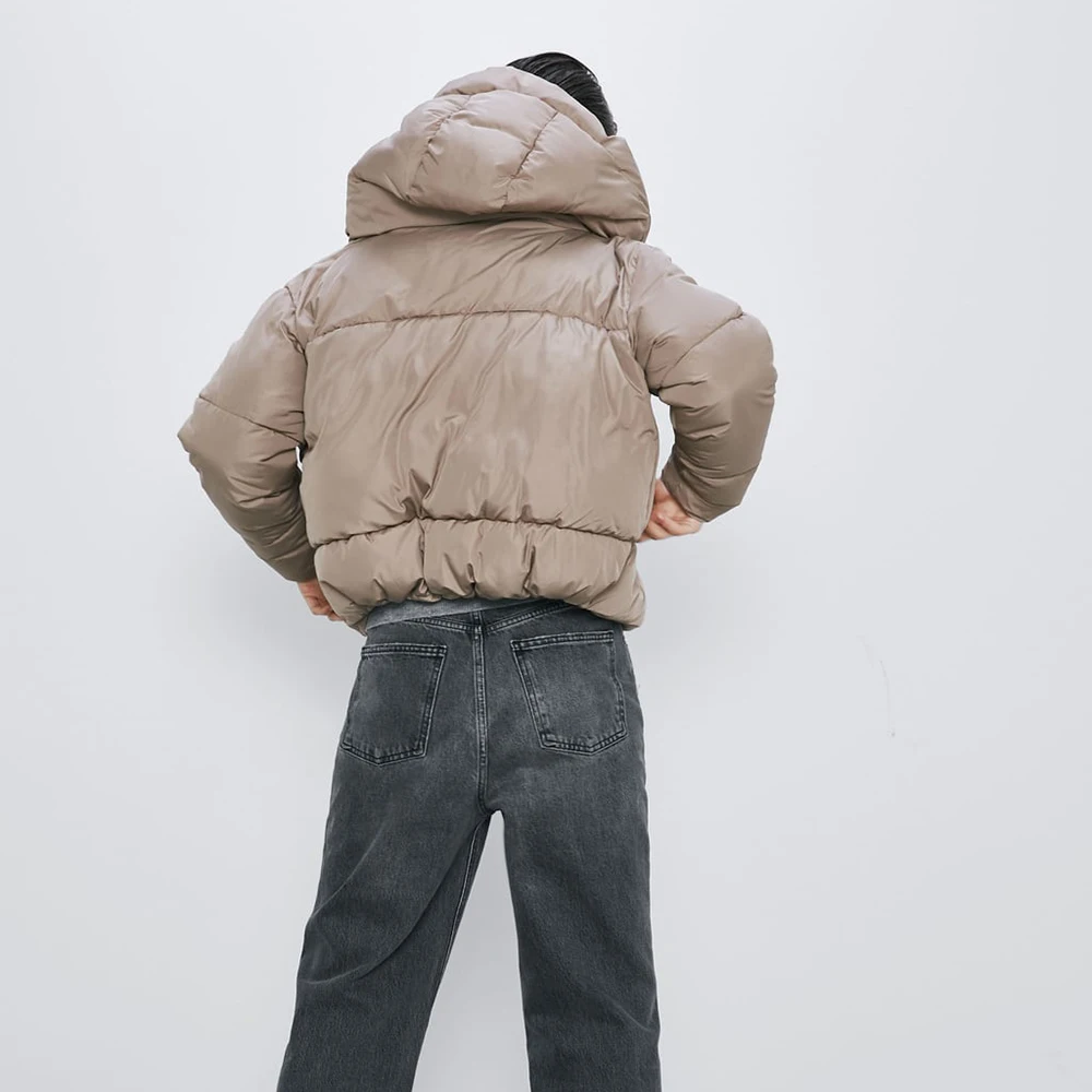 ZA Регулируемая хлопковая куртка с капюшоном осенняя и зимняя женская воротником