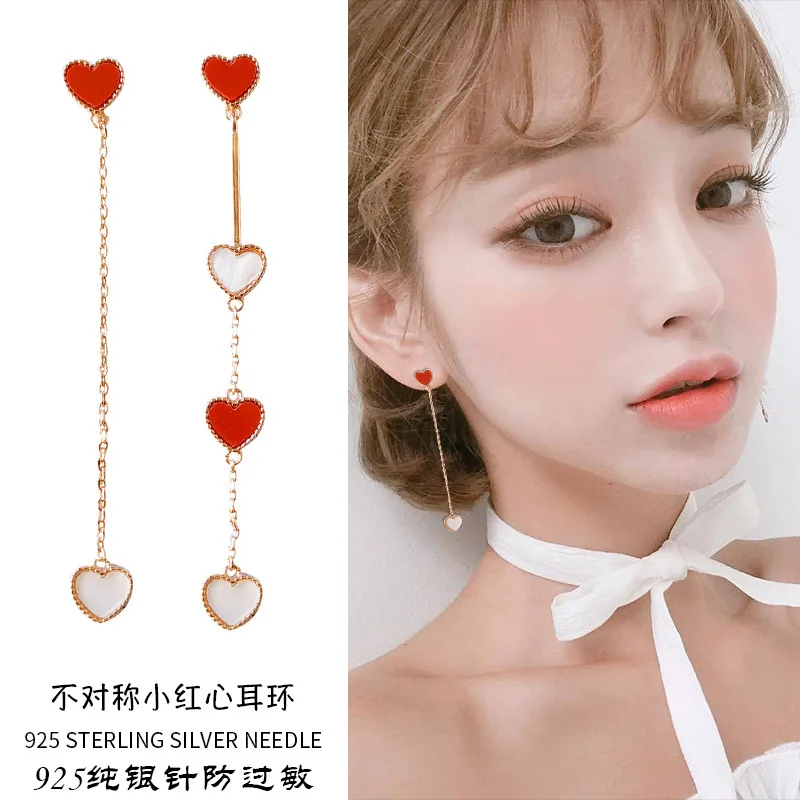 Korean Red Heart Long Fringe Earrings Pure Silver Needle Acrylic Boucle D'oreille Femme 2019 Dangle | Украшения и аксессуары