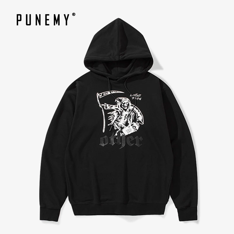 Хип Хоп Уличная мужская толстовка с принтом черепа Ретро Харадзюку С Капюшоном