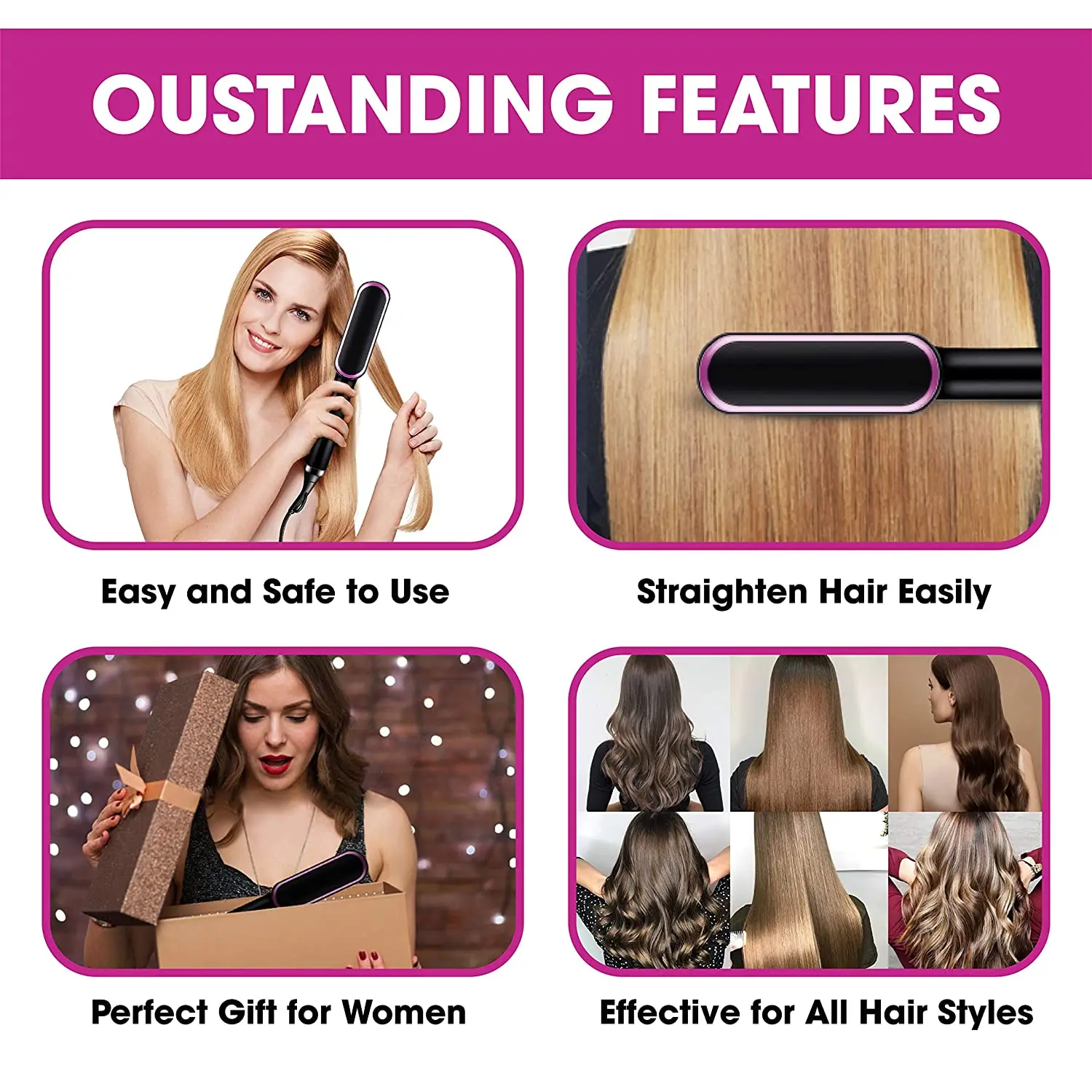 

Professional Hair Straightener Tourmaline Ceramic Hair Curler Brush Hair Comb Straighteners Curling Hair Iron Hair Styler Tool