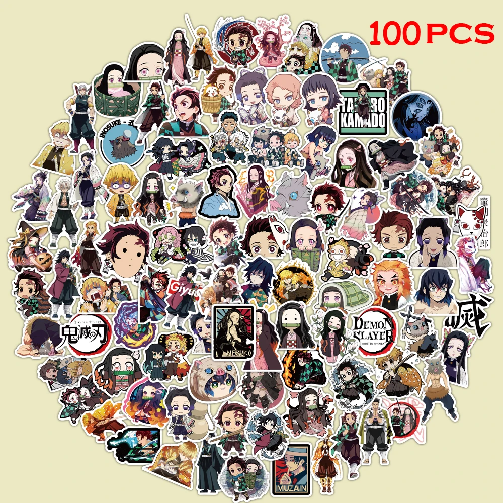 100 шт. аниме Demon Slayer Kimetsu No Yaiba Наклейка ПВХ скейтборд багаж мотоцикл гитара ребенок