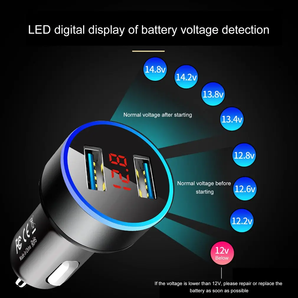 

2021 3.1A Dual USB Car Charger With LED Display Universal Mobile Phone Car Chargers Fast Charging Adapter