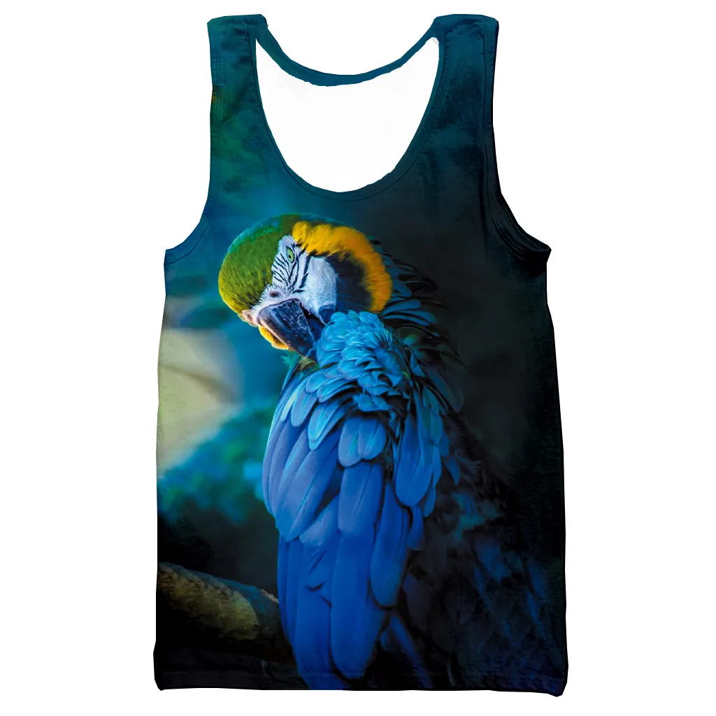 

Жилет с 3D-принтом попугая для мужчин и женщин, стильная повседневная Уличная одежда в стиле Харадзюку, летние топы, Прямая поставка