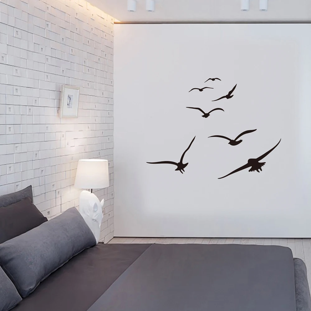 Флок морских птиц, настенные наклейки для гостиной, спальни, домашний фон, украшение «сделай сам», роспись, художественные переводки, резные наклейки