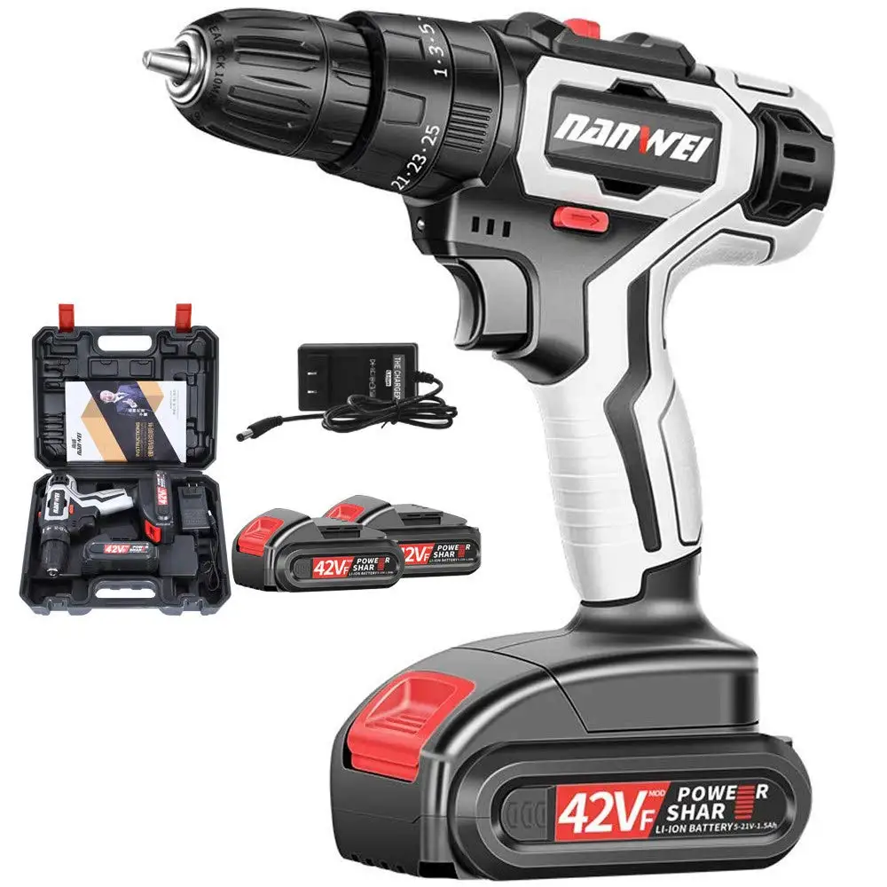 

42VF Electric Screwdriver Cordless Drill Set Impact 2-Speed Lithium-ion Battery Rechargeable Power Mini Cordless Electric Drills
