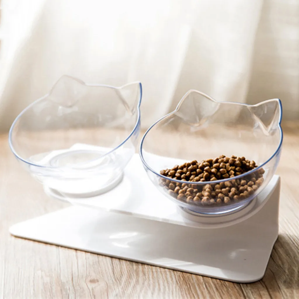 Non slip Кошачьи миски двойной для домашних животных с рельефными стенд Еда и поилки