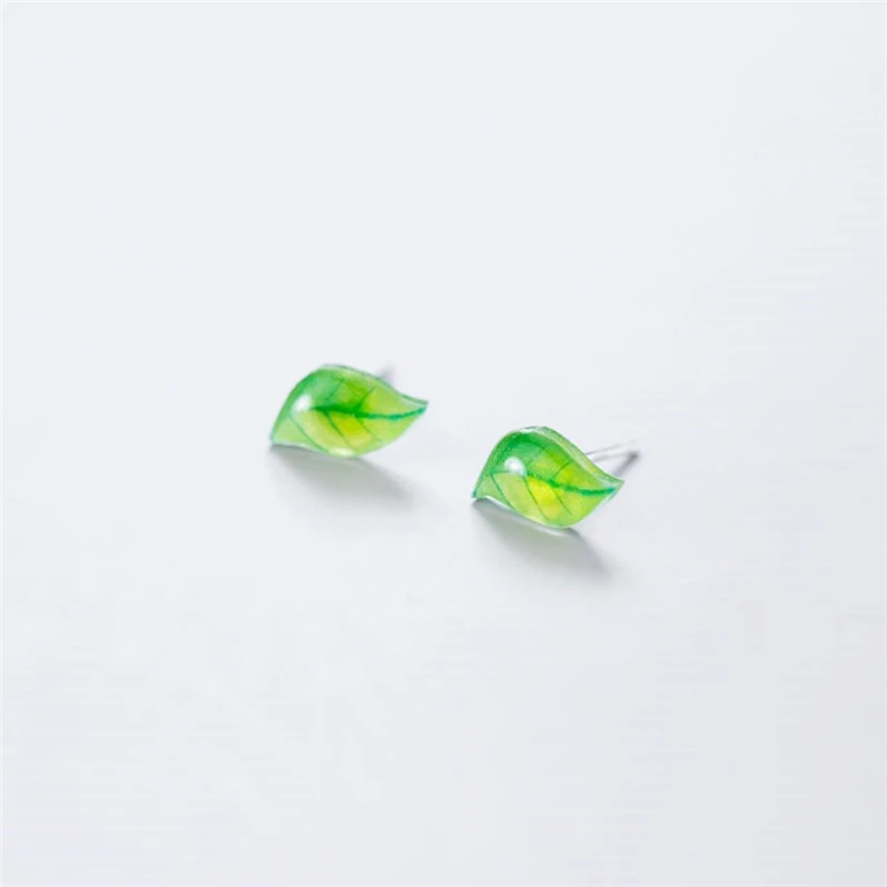 

Sole Memory Green Leaves Summer Cool Sweet Acrylic 925 Sterling Silver Fashion Female Stud Earrings SEA754