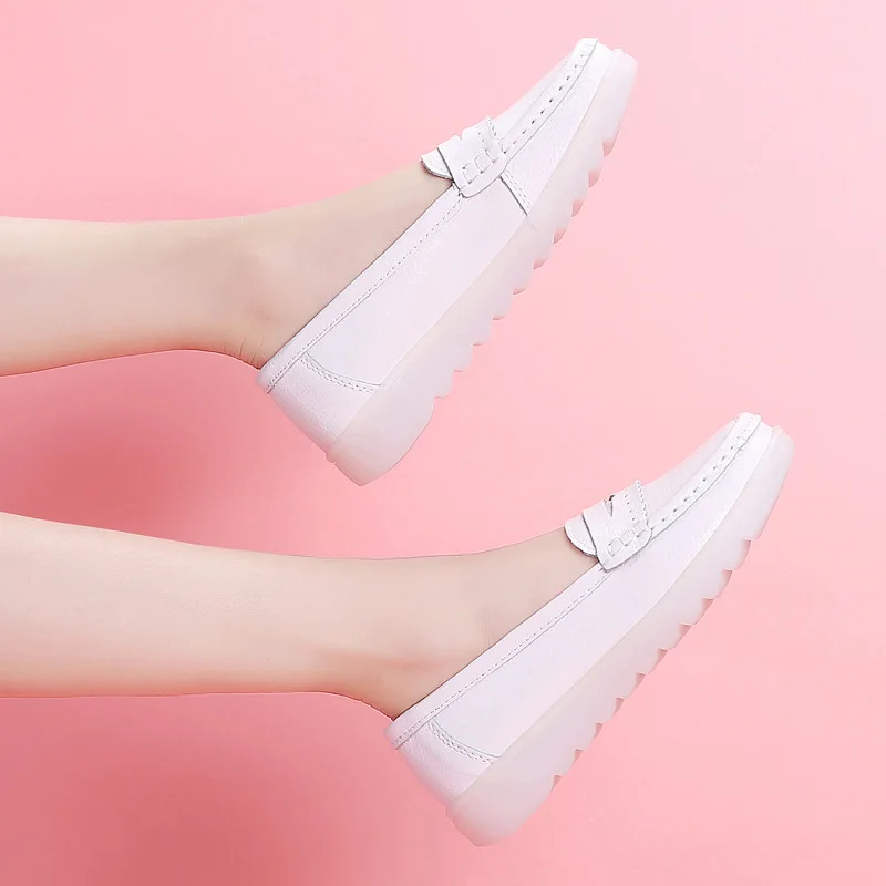 

2021 spring and summer nurse shoes female soft-soled jelly single shoes white leather shoes mother shoes casual work shoes