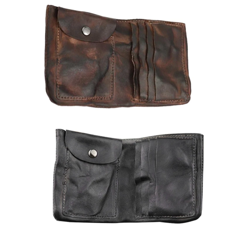 

Wrinkle Wallet,Vintage Handmade Cow Leather Card Holder for Men, Leather Bifold Money Clips