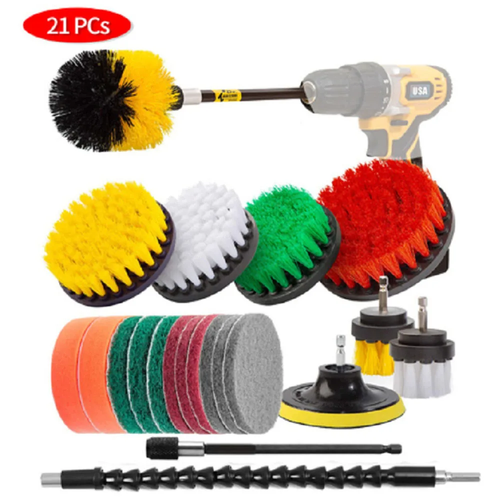 

21pcs Drill Brush Attachment Set For Cleaning Power Scrubber Brush Pad Sponge Набор Принадлежностей Для Кистей
