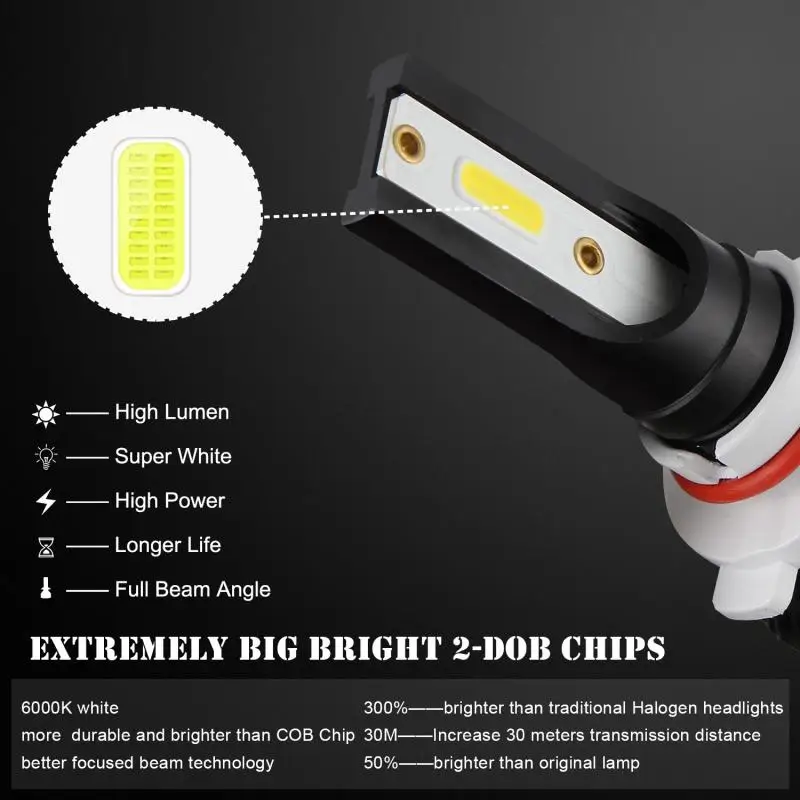

2* 9003 HB2 9006/HB4 H1 H7 H8/H9/H11 CAR LED Headlight 110W 26000LM Hi-Low Beam Bulb 6000K White EV7 Car Headlight Bulbs