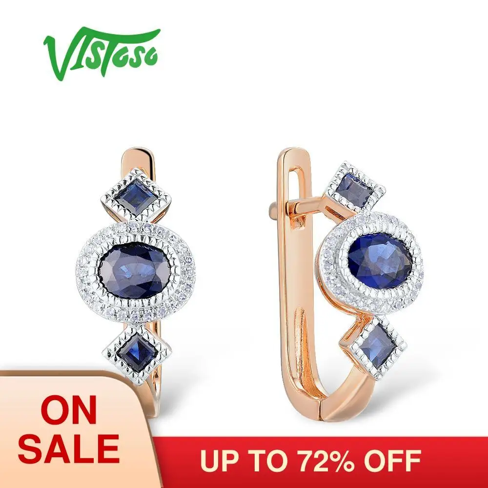 VISTOSO золотые серьги для женщин 14K 585 розовое золото сверкающий синий сапфир