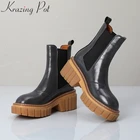 Брендовые классические ботинки челси из коровьей кожи с бахромой и круглым носком, большие размеры, Зимние Теплые ботильоны на платформе