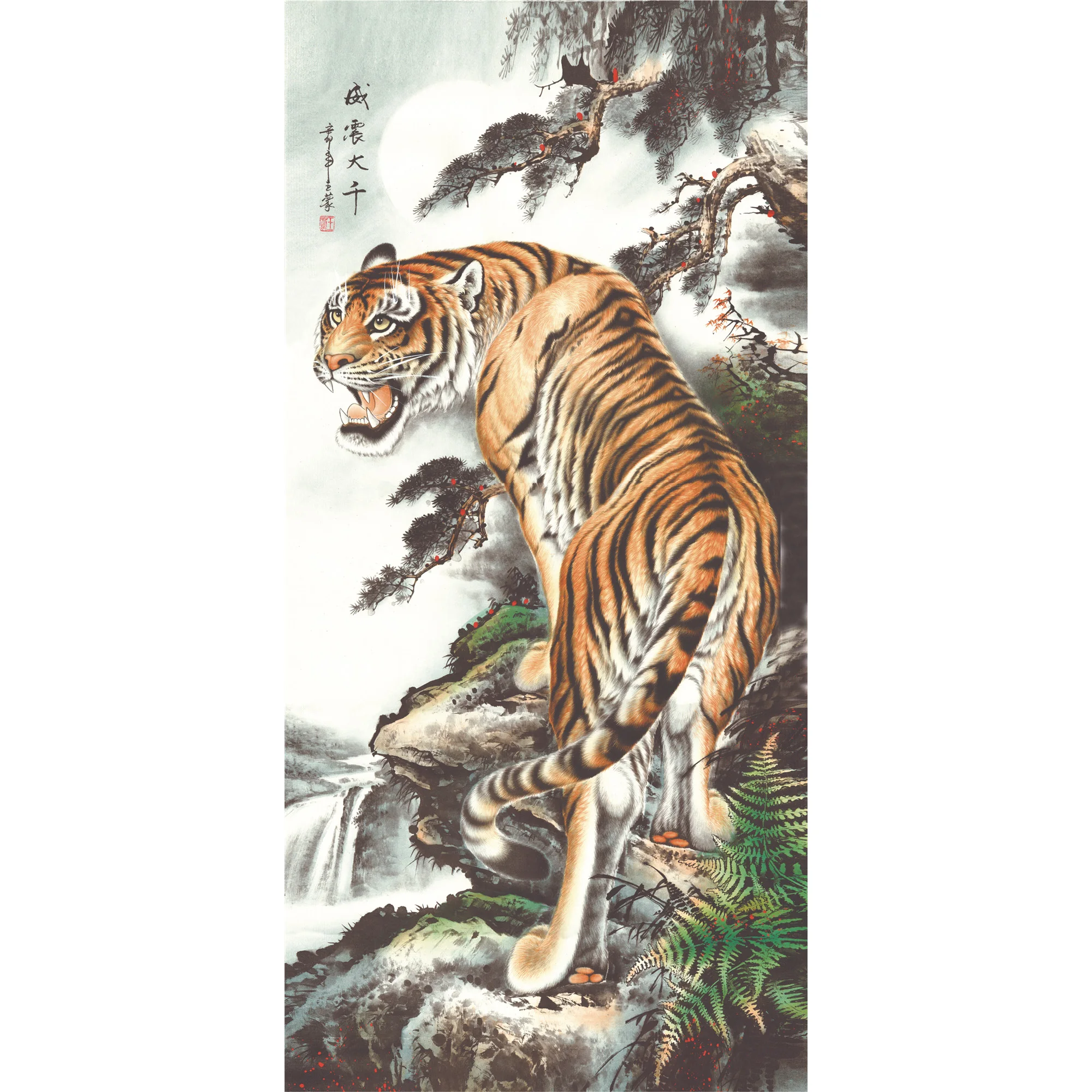 Картина шелковая подвесная китайская, по фэн-шуй, для украшения дома и офиса, С Рисунком Тигра в свитке Картина шелковая подвесная китайская, по фэн-шуй, для украшения дома и офиса, С Рисунком Тигра в свитке