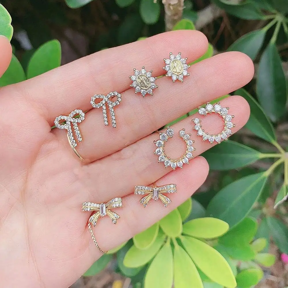 

10 Pairs, Tiny Ear Stud for Girl Clear CZ Star Tree Heart Jesus Circle Bow Stud Zirconia Earrings for Women