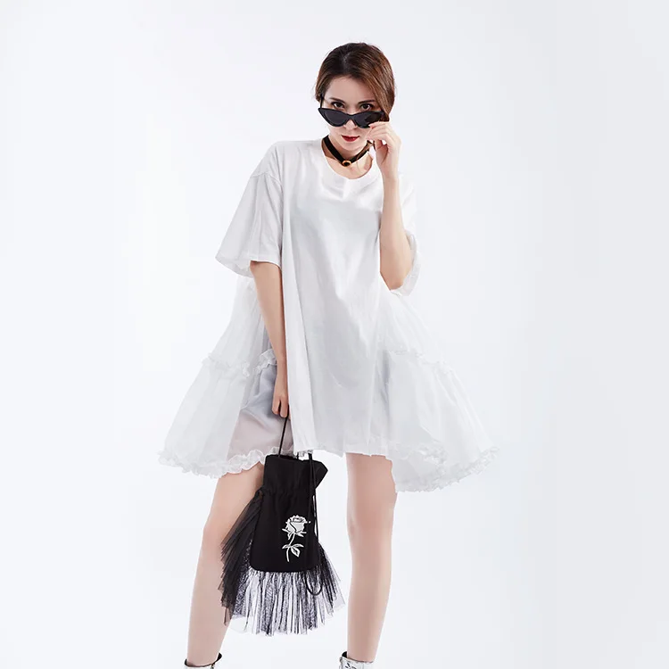 2019 Летние Новые лоскутные рабочие платья с коротким рукавом большой подол