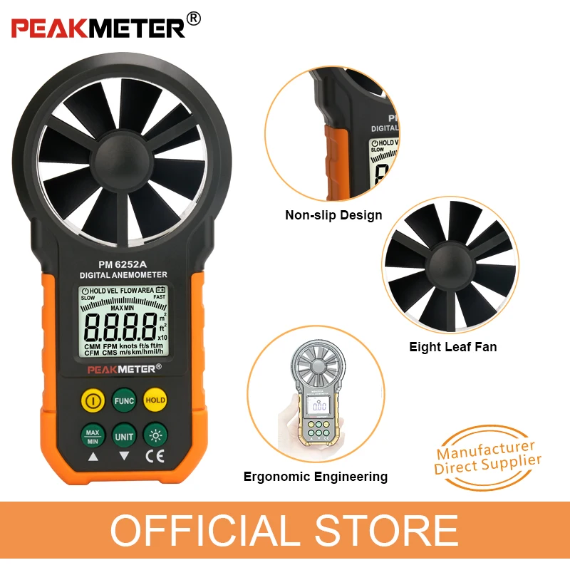 Официальный цифровой анемометр PEAKMETER измеритель объема воздуха скорости ветра