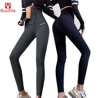 guudia slimmer waist body shaper pants with 4 rows hook gym workout leggings sports capris waist shapers tummy control shaping