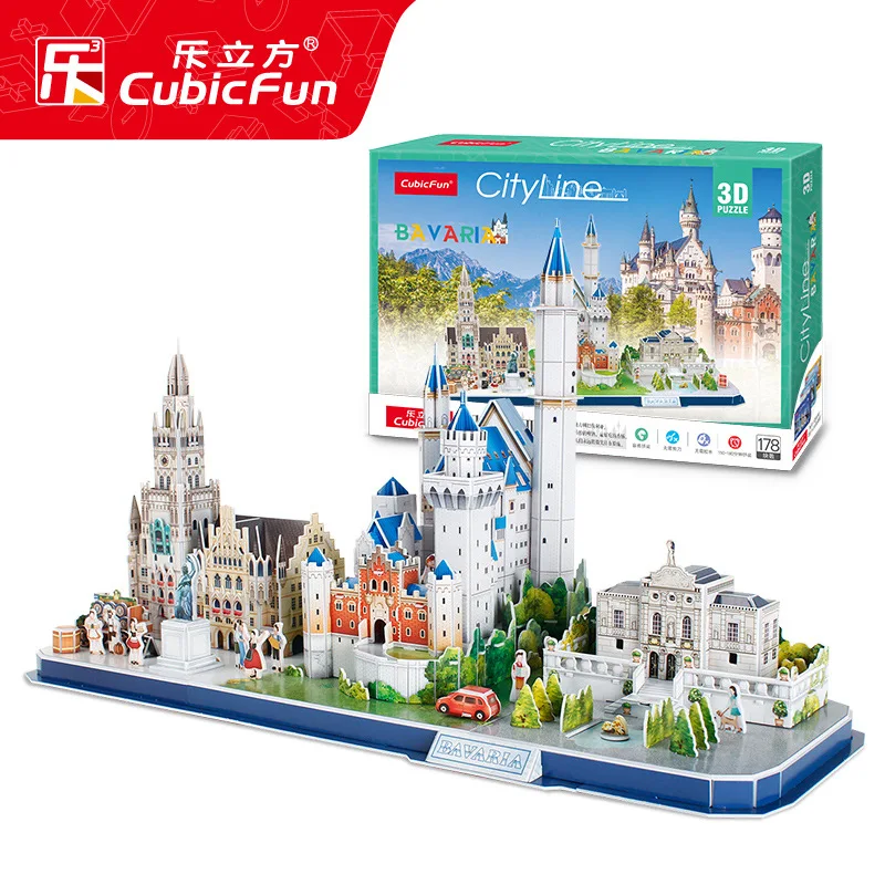 MC267-Bavaria 3D игра-головоломка DIY игрушка бумажная Миниатюрная модель город Лондон Париж Нью-Йорк Москву знаменитое здание собрать игры игрушки для детей Подарки - Цвет: MC267-Bavaria