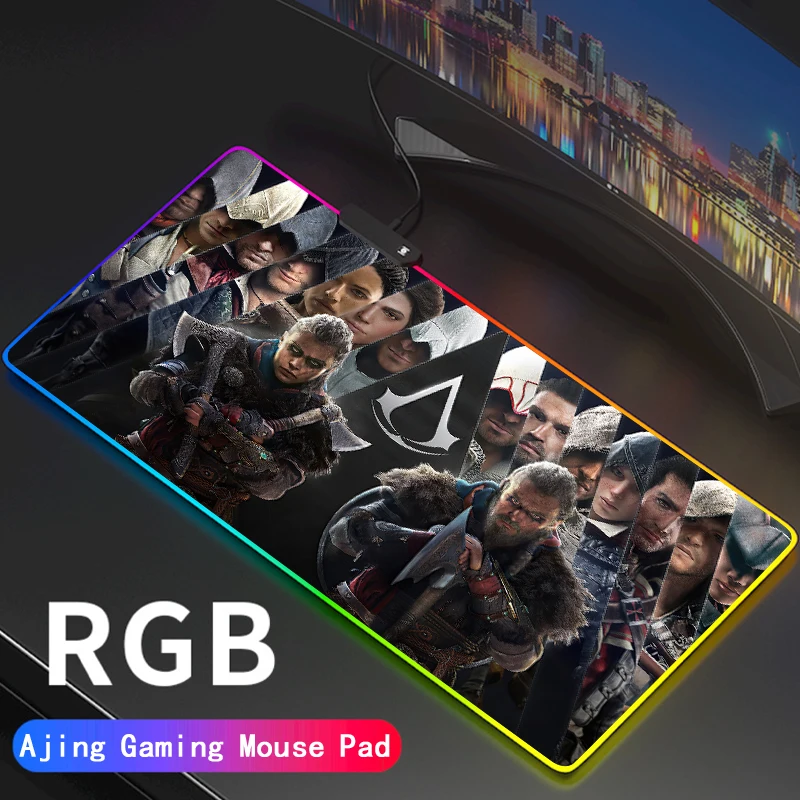 

Большой игровой коврик для мыши с аниме Assassin's Creed RGB, коврик светодиодный мыши со светодиодным освещением, игровой коврик для компьютерного ...