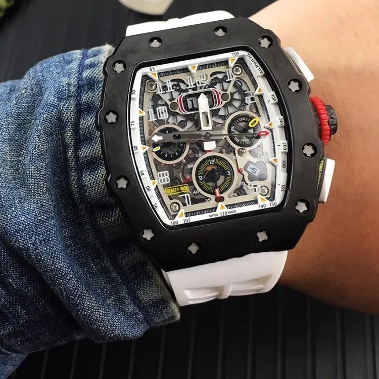 

New Luxury RM 11-03RG Big Full Black Case Flyback Skeleton Watches Rubber Japan Miyota Automatic Mechanical RM11-03 Mens Watch