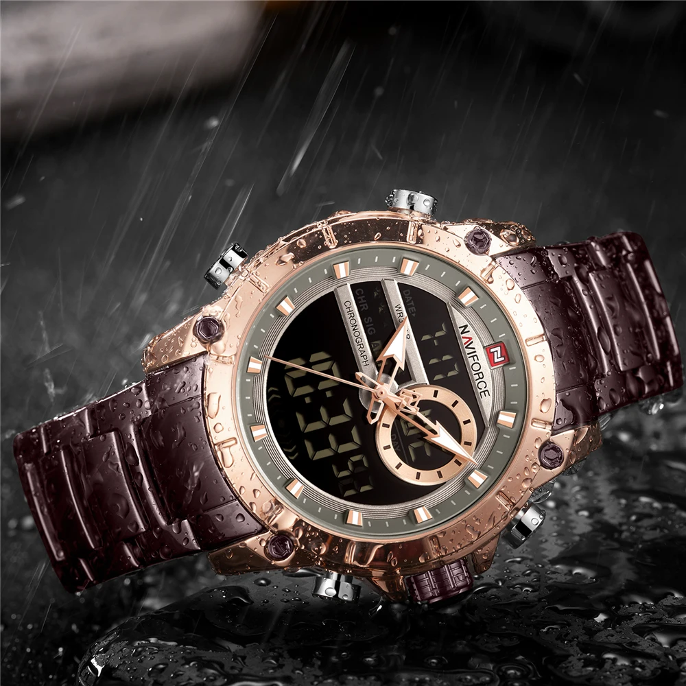 NAVIFORCE мужские часы с двойным дисплеем наручные спортивные Топ бренд