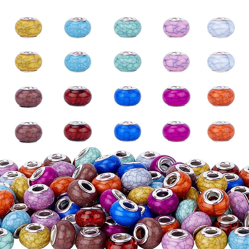 

10Pcs New Color Crack Stripe Murano Charms Big Hole Spacer Beads Fit Pandora Bracelet Necklaces Chain for Women Jewelry Making