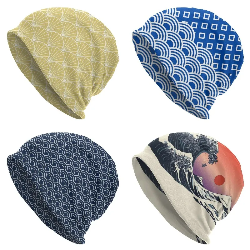 

Unisex Bonnet Homme Knit Hats The Great Wave Off Kanagawa Of Black Pugs Beanie Cap Ski Katshushika Hokusai Style Beanies Cap
