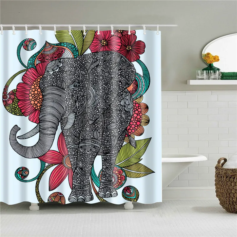 Штора для душа с изображением слона животного занавеска астракта