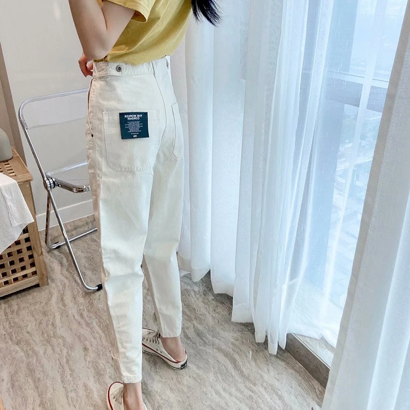 

YOSICIL Streetwear White Cargo Jeans Women Boyfriend Style Baggy Denim Pants High Waist Fashion Mom Jeans Trousers Jean Femme