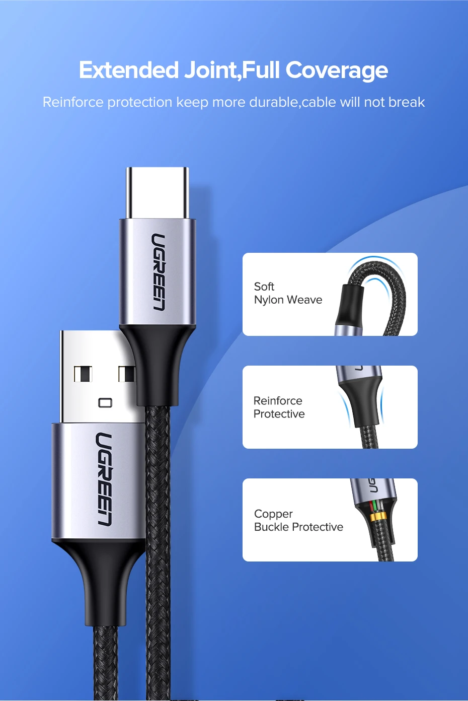 Ugreen usb type-c кабель передачи данных для быстрой зарядки зарядное устройство для samsung s9 s8 huawei xiaomi9 usb c кабель короткий 2 м Android 90 градусов