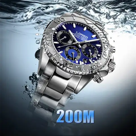 Часы LOREO мужские спортивные водонепроницаемые со стальным циферблатом, 200 м