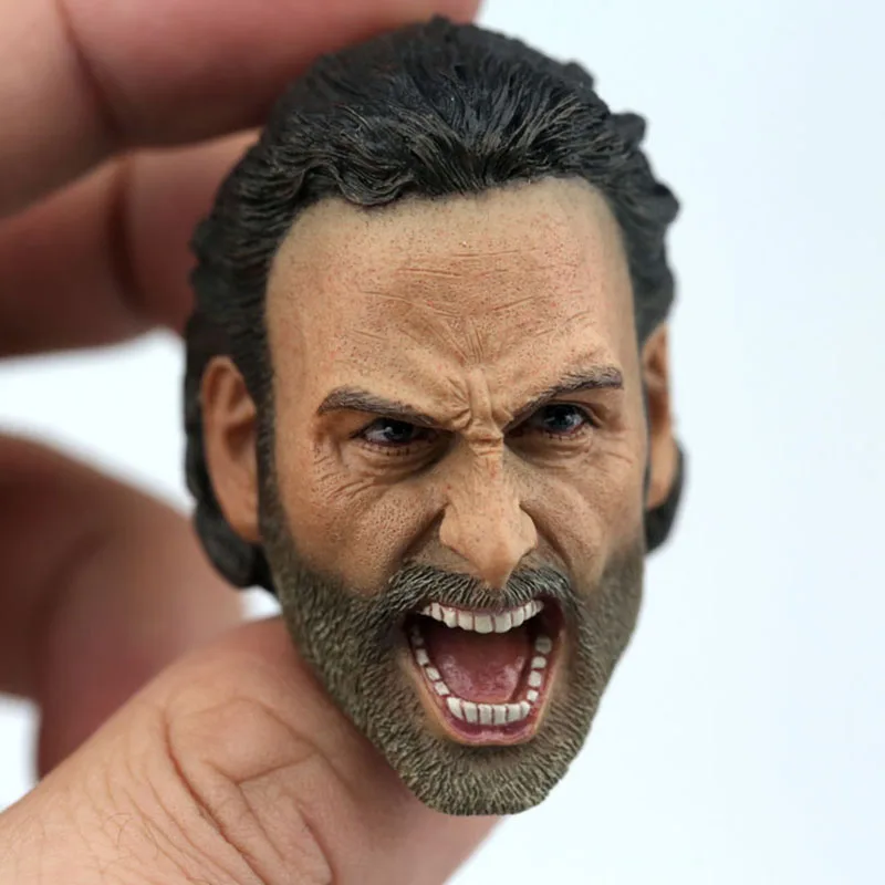 

In Stock 1/6 Scale The Walking Dead Rick Grimes Open Muth Roar Head Sculpt Carved Model for 12'' Action Figure Body