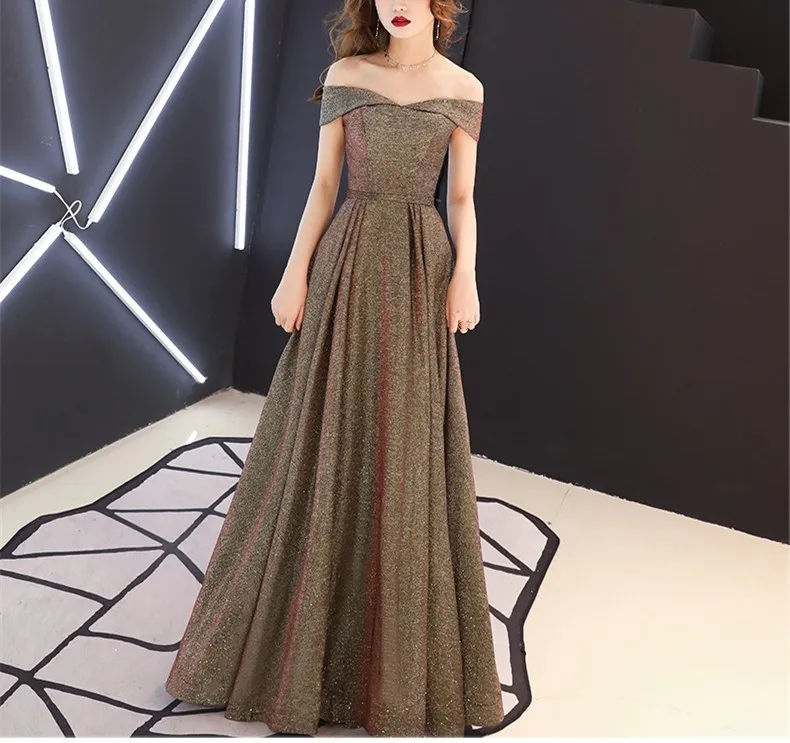 Женское вечернее платье с блестками длинное макси вырезом лодочкой элегантное