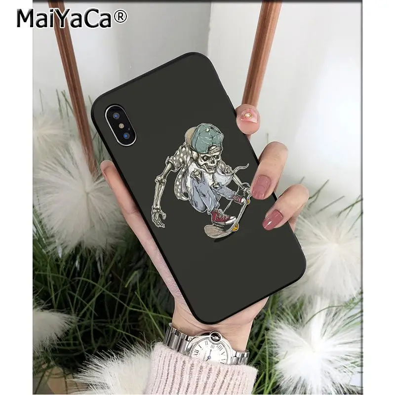 MaiYaCa Скейтборд Череп Скелет ТПУ мягкий чехол для телефона iPhone 8 7 6 6S Plus 5 5S SE XR X XS MAX