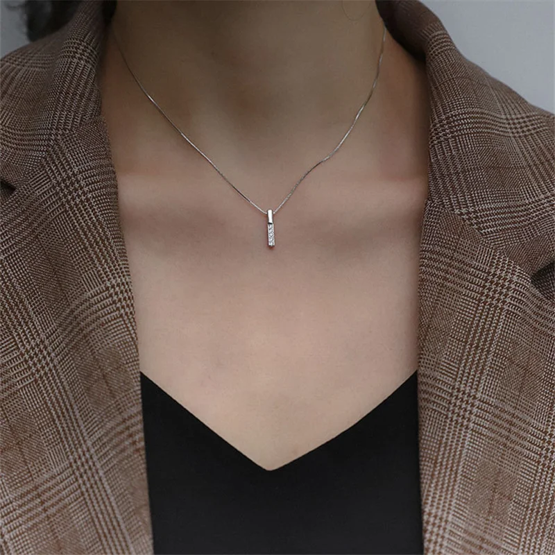 

New Fashion Zircon Rhinestone Bar Pendant Necklace Simple and Exquisite Ladies Hot Sale Jewelry Accessories Gift
