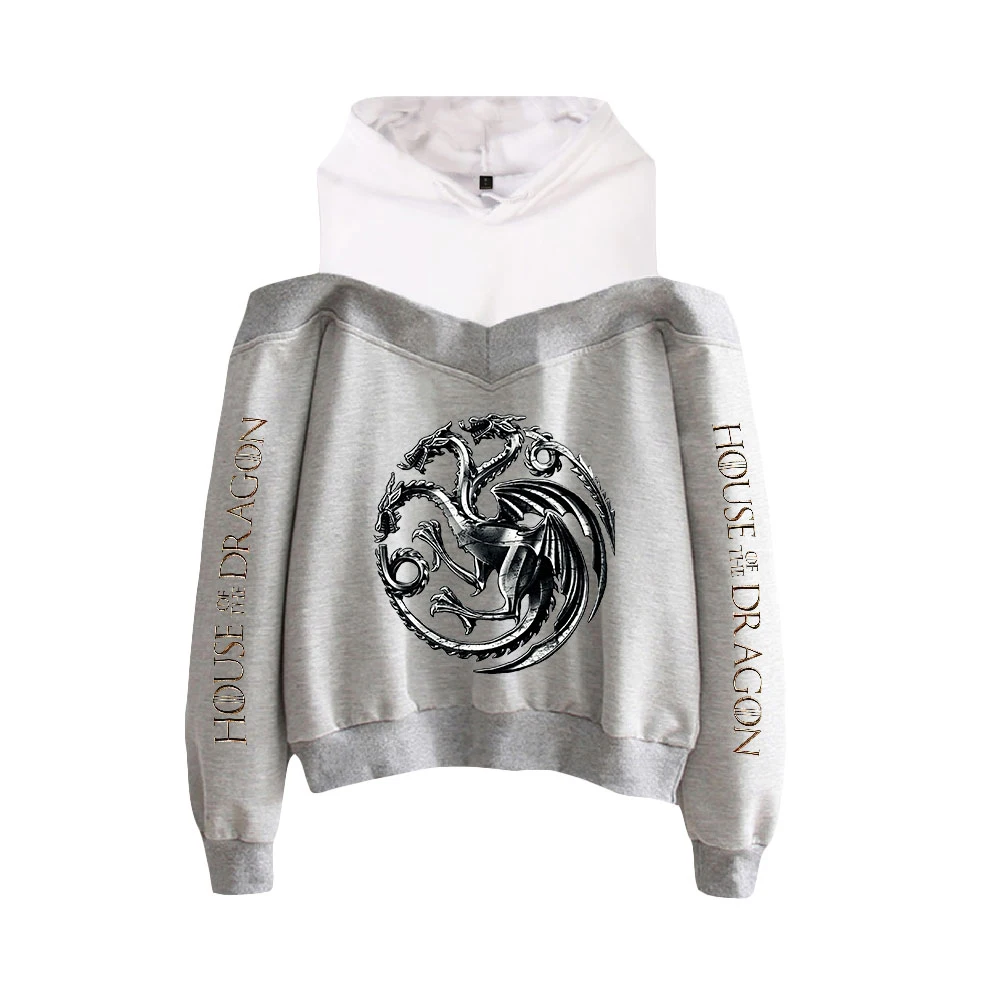 

House of the Dragon Hoodies Off Shoulder Sweatshirt Women's Pullover Harajuku Streetwear American Tv Series Fashion Clothes