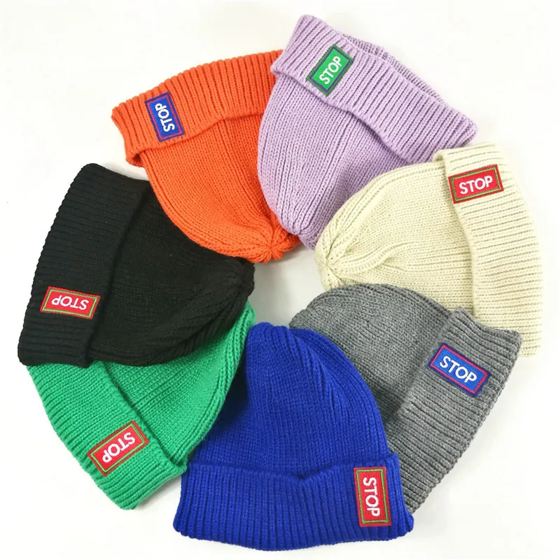 Шапка с вышивкой и надписью stop осенне-зимняя вязаная шапка для мужчин женщин