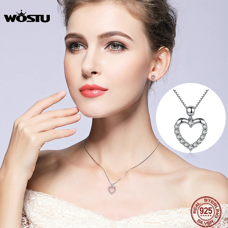

WOSTU 2019 Luxury Brand 925 Sterling Silver Heart Love Pendant Necklaces for Women With AAA Zircon Jewelry Gift For Lover CQN025
