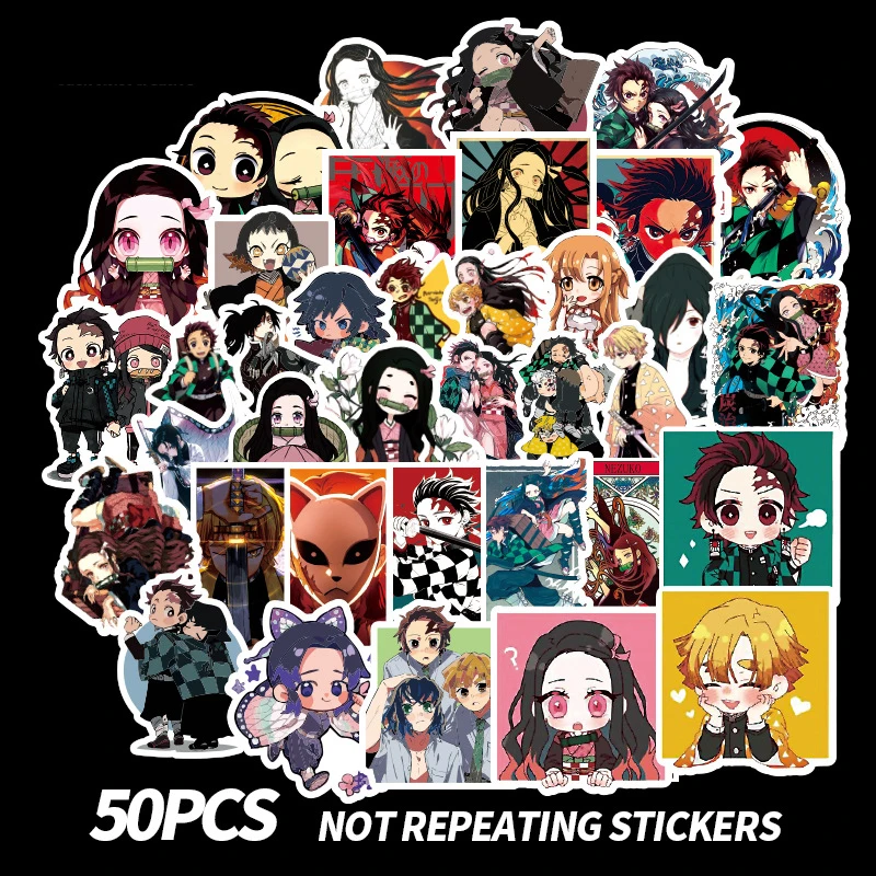 50pcs 50 шт./упак. демон убийца: Kimetsu без Yaiba аниме наклейка Стикеры s ПВХ граффити наклейки чемодан Чемодан гитара для детей игрушки - Цвет: 50pcs