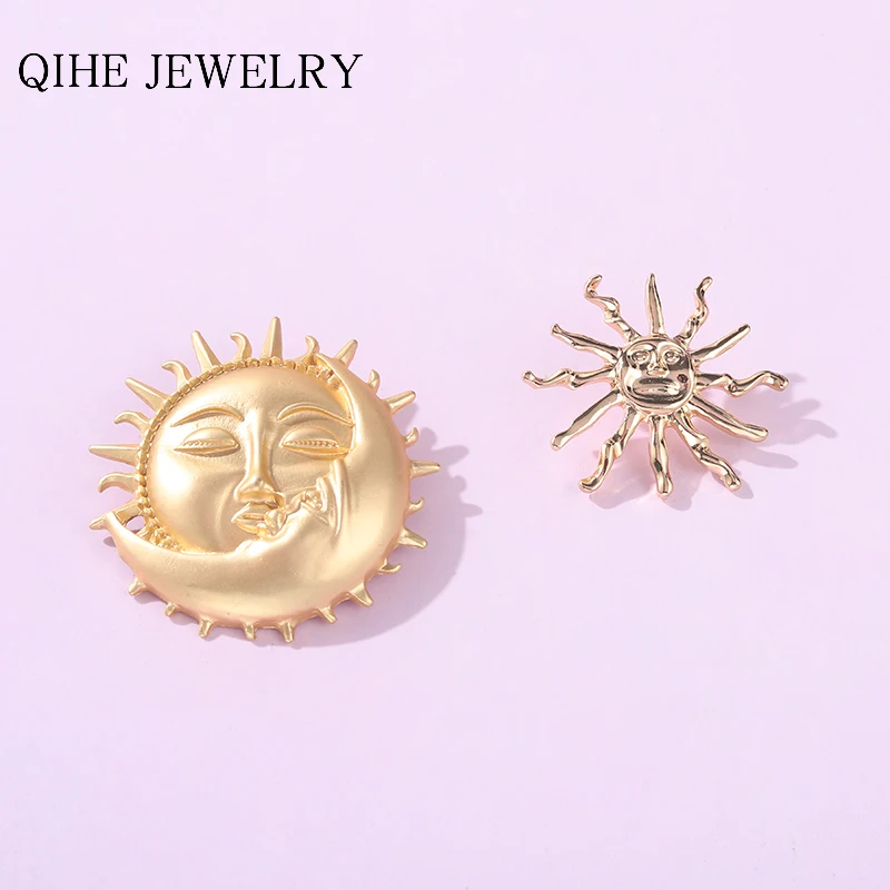 Заколка из золотого сплава креативная абстрактная брошь в виде солнца Луны