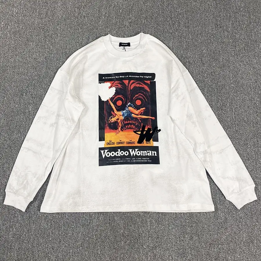 

Flocking Film Print Graffiti Long Sleeve Welldone T shirts Men Women 1:1 High Quality We11done Top Tees T-shirts harajuku